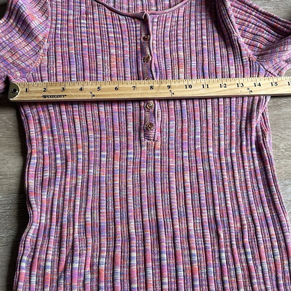 Sundance Ribbed Pink Henley Large Space Dyed Half Sleeve Stretch - Picture 3 of 6